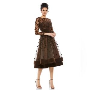 Mac Duggal 67007 NWT EMBELLISHED ILLUSION HIGH NECK LONG SLEEVE FIT & FLARE